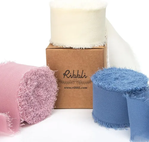 Vista 14 de Ribbli Cinta de gasa color marfil de 1-1/2 pulgadas x 30 yardas, hecha a mano con flecos, cinta de seda de gasa marfil, cinta crema