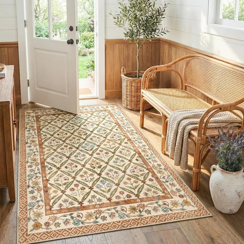 Vista 38 de jinchan Haden - Alfombra de entrada de 2 x 3 pulgadas, diseño floral vintage, lavable, suave, antideslizante, de pelo bajo, para puerta, cocina