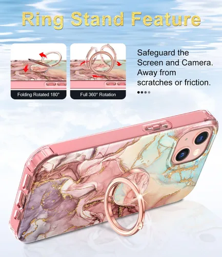 Vista 5 de Btscase Funda compatible con iPhone 13, protector de pantalla integrado con soporte de anillo de 360°, cuerpo completo, doble capa, resistente, a