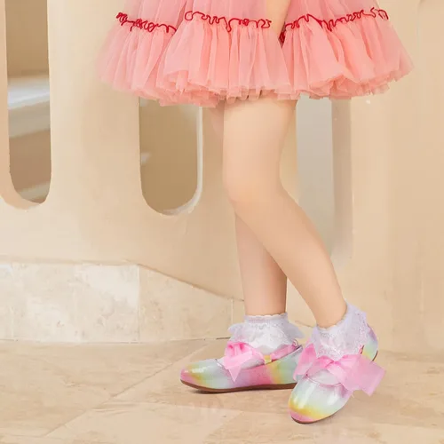 Vista 2 de ADAMUMU Zapatos de vestir para niña de las flores, zapatos para desmalezar lindos zapatos Mary Jane de encaje flore ballet planos para caminar