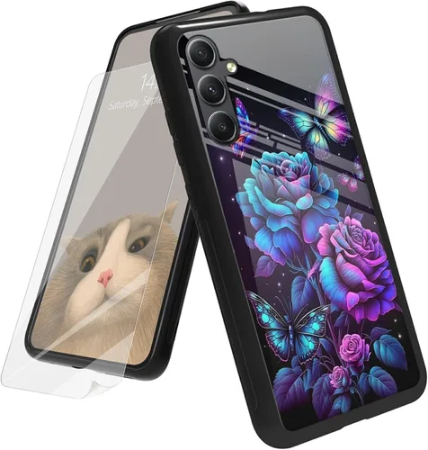 Vista 15 de Funda para Samsung Galaxy A12 5G con protector de pantalla, parte trasera de vidrio templado + TPU de silicona suave que absorbe los golpes