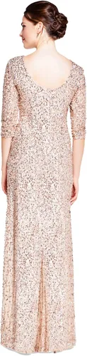 Vista 2 de Adrianna Papell Vestido de cuentas con espalda redonda y manga 34 para mujer