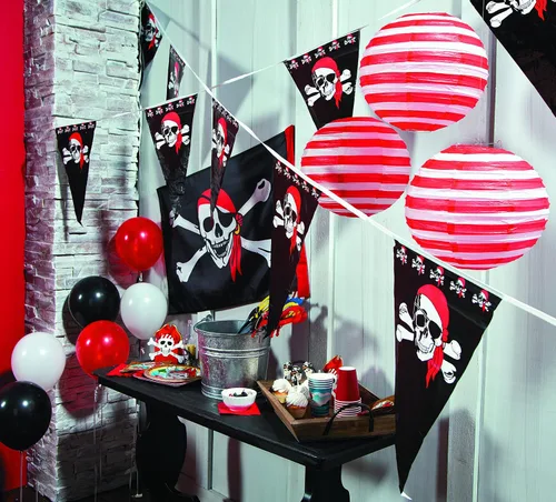 Vista 4 de Cartel pirata – Banderín pirata – Bandera Jolly Roger de 100 pies – 1 pieza – Decoración de fiesta de pirata – Decoración de pirata – Decoración