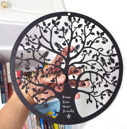 Vista 6 de ESTART Adorno de pared de 28 cm con diseño de árbol de la vida, escultura colgante de metal, placa familiar, decorativa para balcón, porche