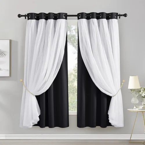 Vista 51 de PONY DANCE Cortinas Opacas con Superposición de Gasa, Cortinas de Doble Capa con Aislamiento Térmico Mix & Match para Oscurecer Habitaciones