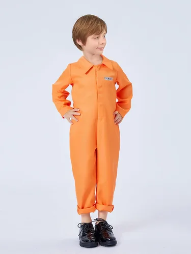 Vista 2 de Springcmy Disfraz de prisionero naranja para adultos, disfraz de cárcel, juego de rol, cosplay, Halloween, prisionero