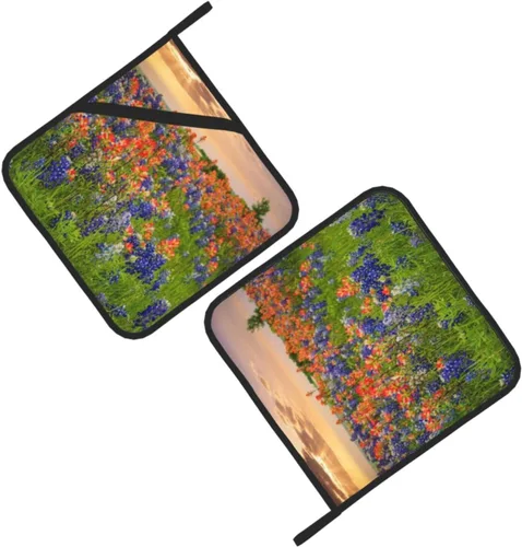 Vista 3 de Texas Bluebonnets - Juego de 2 soportes para ollas, resistentes al calor, para cocinar, microondas, barbacoa y hornear
