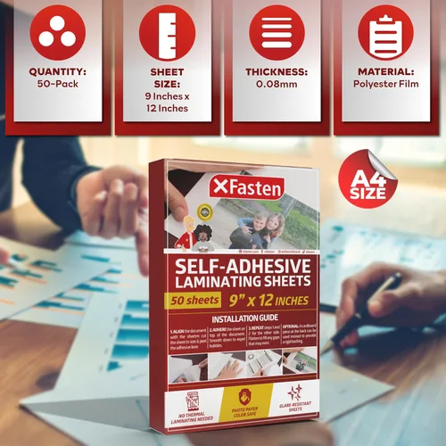 Vista 3 de XFasten Hojas laminadoras autoadhesivas, 9 x 12 pulgadas (paquete de 50), 4.76 pulgadas de grosor