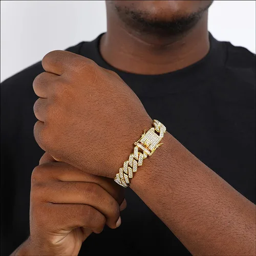 Vista 2 de Saintda Pulsera de eslabones cubanos para hombres y mujeres, pulseras de plataorooro rosa, pulsera cubana de Miami, joyería de hip hop, regalo