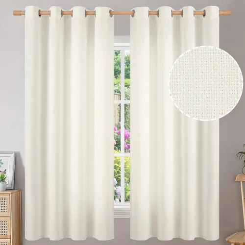 Vista 259 de BGment Cortinas de Lino Beige de 63 Pulgadas de Largo 2 Paneles - Tratamientos para Ventanas con Textura de Arpillera Filtrantes de Luz Cortinas B