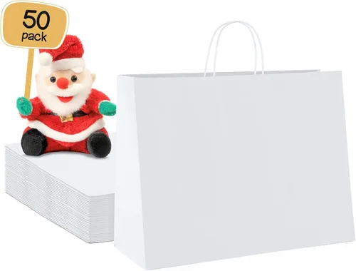 Vista 21 de METRONIC Gift Bags with Handles,16x6x12 Recyclable Brown Paper Bags 50Pcs Marrón