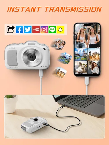 Vista 7 de Cámara digital 4K 64MP con tarjeta de 32GB y zoom de 16X, fácil para niños Blanco