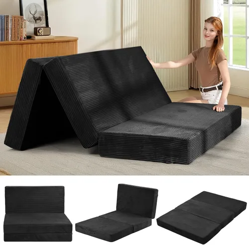 Vista 10 de Colchón de tres pliegues de 6 pulgadas, tamaño individual, sofá cama plegable con funda extraíble lavable, colchón plegable de espuma de alta Beige
