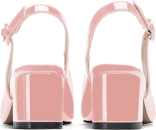 Vista 4 de WAYDERNS Zapatos de tacón bajo grueso de 2 pulgadas con hebilla rectangular de metal dorado para mujer, Oro