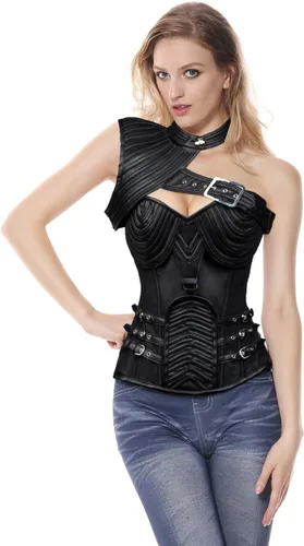 Vista 4 de Corsé con cierre Steampunk para mujer, gótico, con estructura de acero resistente, pesado de Charmian