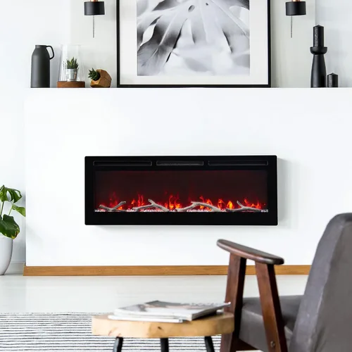 Vista 5 de EDYO LIVING Chimenea eléctrica de 50 pulgadas empotrada y montada en la pared y lineal con temporizador, control remoto, color de llama ajustable