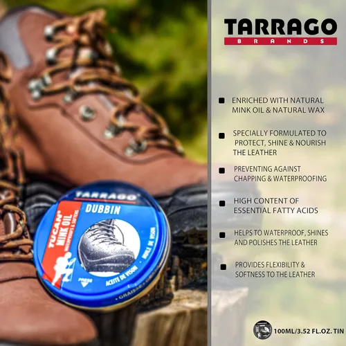 Vista 4 de Tarrago Aceite de visón Dubbin Tucan de 3.4 fl oz para botas de cuero, aceite de visón natural para cuero, aceite de visón para botas