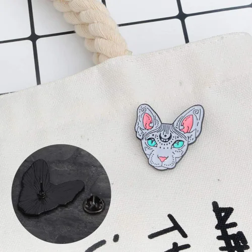 Vista 4 de shlutesoy Broche de solapa para hombre y mujer, diseño de gato, color blanco