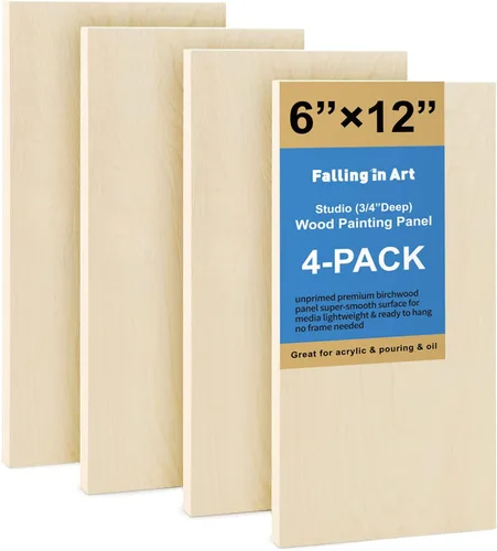Vista 13 de Falling in Art Kit de paneles de madera de abedul sin terminar para pintura, lienzo de madera, paquete de 4 unidades de 4 x 12 pulgadas de estudio