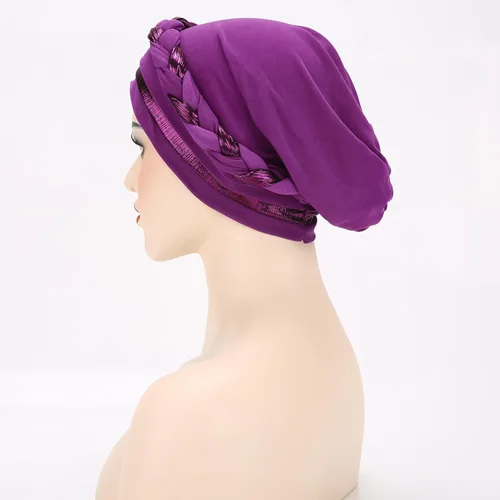 Vista 9 de Turbante para mujer Pañuelo de cabeza trenzado brillante sedoso trenzado para quimioterapia para la cabeza de cáncer