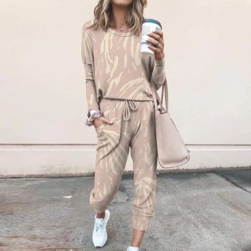 Vista 2 de Conjuntos de dos piezas para mujer, trajes de jogging para otoño, invierno, manga larga, conjuntos de sudadera con capucha de teñido anudado