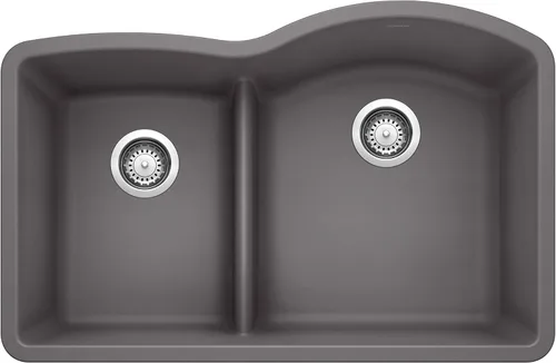Vista 6 de BLANCO, Anthracite 441598 DIAMOND SILGRANIT 40/60 - Fregadero de cocina con doble cuenco con división baja, 32 x 21 pulgadas