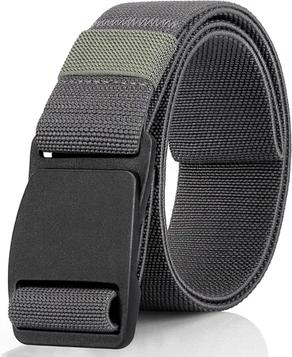 Vista 6 de Cinturón de nylon libre de metal para hombres correa militar extensible web con hebilla de plástico