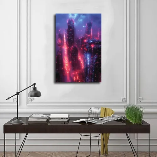 Vista 3 de Neon Cyberpunk Abstract Canvas – Futuristic Retro Tech Decor Poster Print for Teen Boys Room Wall Art Canvas Painting Print 24x36inch(60x90cm)