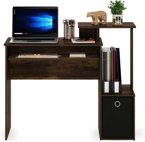 Vista 5 de Furinno Econ Escritorio para Ordenador de Oficina, Pino Ámbar/Negro