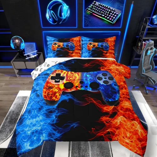 Vista 44 de Erosebridal Juego de ropa de cama individual para niñas, juego de edredón de juegos para niños, juego de cama de juegos para niños, color naranja