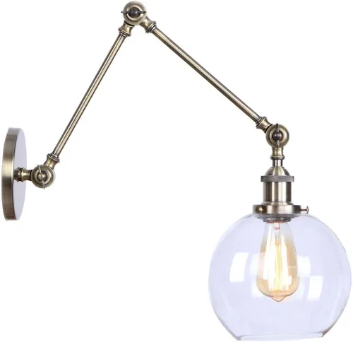 Vista 10 de Iluminación industrial estilo vintage 1 luz apliques de pared ajustable brazo oscilante aplique de pared con pantalla de globo transparente