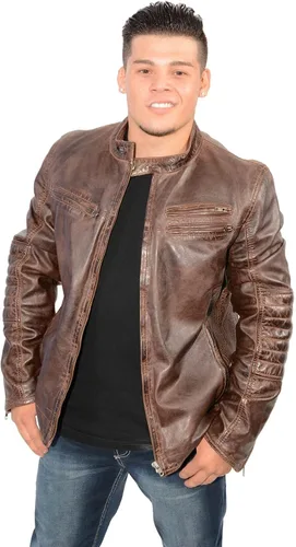 Vista 4 de Milwaukee Leather SFM1805 - Chaqueta de piel de cordero marrón con puntada lateral para hombre