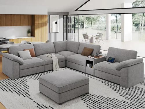 Vista 115 de EASE MOOSE Sofá modular verde seccional de gran tamaño en forma de L Pana verde