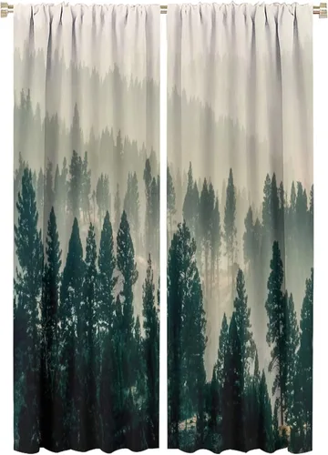 Vista 24 de Cortina de bosque neblinoso, bosque verde brumoso, paisaje natural, pino, alerce, niebla, montaña, oscurecimiento de habitación, puerta, ventana