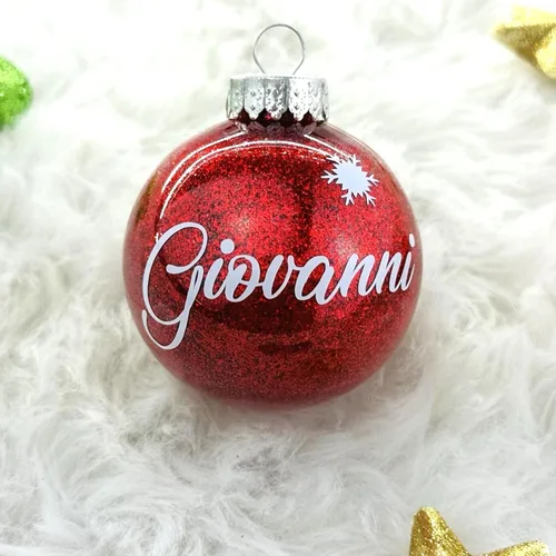 Vista 12 de Adorno de Navidad personalizado, bola de purpurina con nombre personalizado, plástico inastillable, tamaños, incluye caja de regalo, decoración