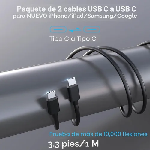 Vista 5 de Paquete de 2 cargadores de coche USB C de 90 W de carga súper rápida para iPhone 17 Pro Max/Air/16/15/iPad, teléfono Android Samsung, doble puerto