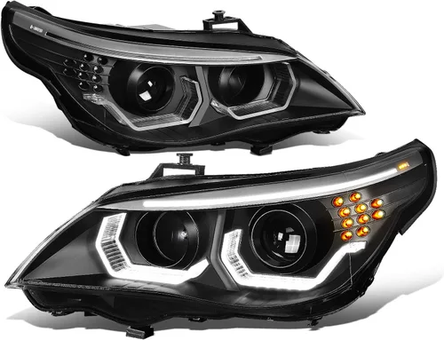 Vista 8 de DNA MOTORING HL-3D-E9005-BK - Faros delanteros negros con anillo de halo 3D, haz alto y bajo, con señales de giro ámbar, compatibles con BMW 323i