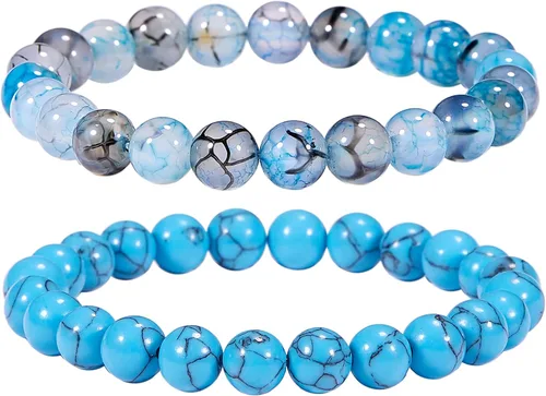 Vista 41 de Bivei - Pulsera elástica de cuentas redondas de cristales curativos semipreciosos naturales, hecha a mano, rellenadores de regalo para mujeres Ágata