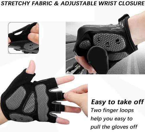 Vista 4 de MOREOK - Guantes para bicicleta de montaña (MTB) y ciclismo de descenso (DH), para hombres, de medio dedo, con almohadilla de gel que absorbe