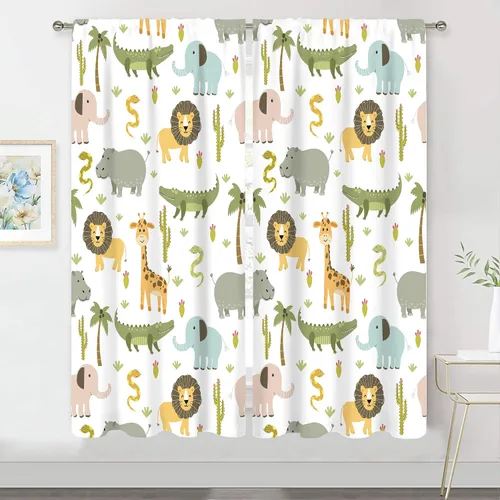 Vista 7 de MESHELLY Cortinas de animales de safari para guardería, 29 pulgadas de ancho x 63 pulgadas de alto, bolsillo para cortinero, bebé, niños, bosque