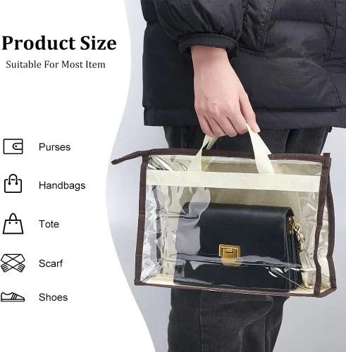 Vista 5 de PH PandaHall Paquete de 5 bolsas antipolvo para bolsas, organizador transparente de almacenamiento de bolsos, bolsa colgante con asa de cremallera