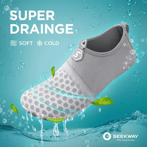 Vista 4 de SEEKWAY Water Shoes Quick-Dry Aqua Socks Barefoot Slip-on for Beach Pool Swim River Yoga Lake Surf Women Men Black SK001