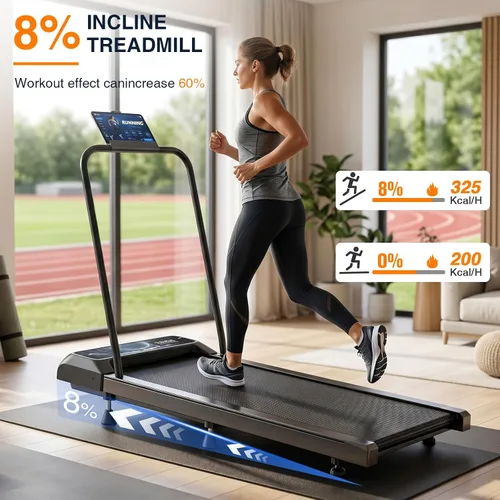 Vista 2 de Walking Treadmill Pad with 0–8% Incline, 2.5HP ，4-in-1 Treadmill with Handle，Perfect for Running, Walking & Under-Desk Use，Quiet Operation for Home
