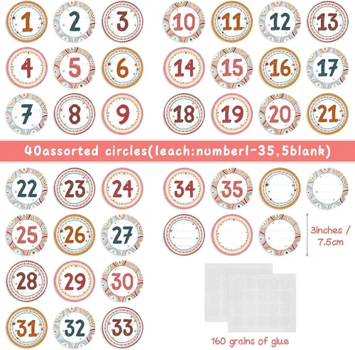 Vista 2 de Lincia 40 recortes numéricos de 1 a 35 recortes para tablón de anuncios y 5 tarjetas en blanco, números de calendario para el aula con 8 hojas