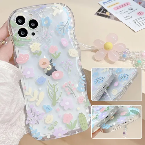 Vista 7 de Funda transparente compatible con iPhone 14 Pro, marco ondulado rizado, forma de encaje floral, TPU delgada, protección de cámara, funda