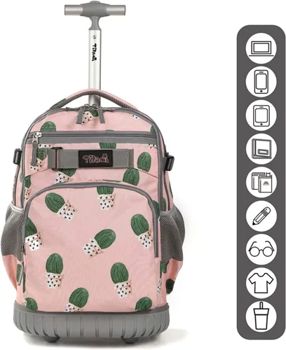 Vista 3 de Tilami Mochila con ruedas, mochila para laptop de 19 pulgadas con ruedas y lonchera, Cactus, 18 pulgadas