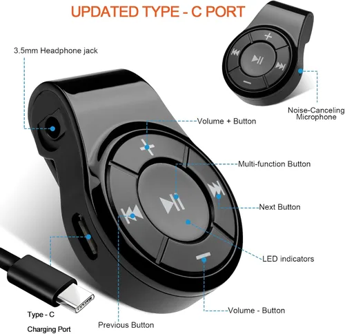 Vista 6 de Receptor Bluetooth/kit de automóvil, receptor de audio inalámbrico Bluebyte Clip para auriculares de audio de automóvil, adaptador inalámbrico