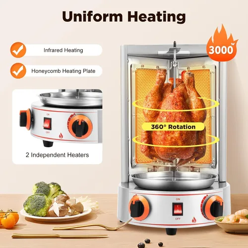 Vista 2 de Máquina de Asador de Shawarma Eléctrica Weglae, Asador Vertical de Acero Inoxidable, Máquina de Barbacoa Comercial, Máquina Rotisserie de Encimera