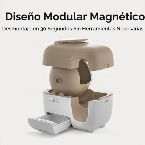 Vista 5 de PetSnowy - Arenero automático autolimpiante para gatos con control de olores sistema TiO2, caja de arena robotizada con empaquetado automático