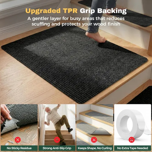 Vista 5 de MBIGM Alfombra antideslizante para peldaños de 30 x 30 pulgadas, alfombra de seguridad antideslizante y resistente al deslizamiento, color negro